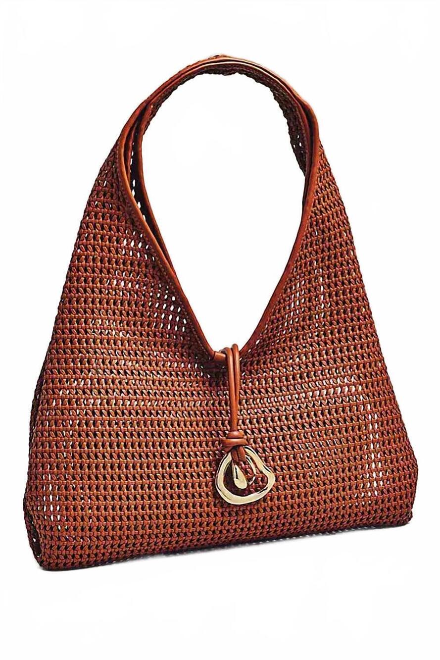 NEW DOLCE VITA women's missie raffia mesh tote bag in cognac